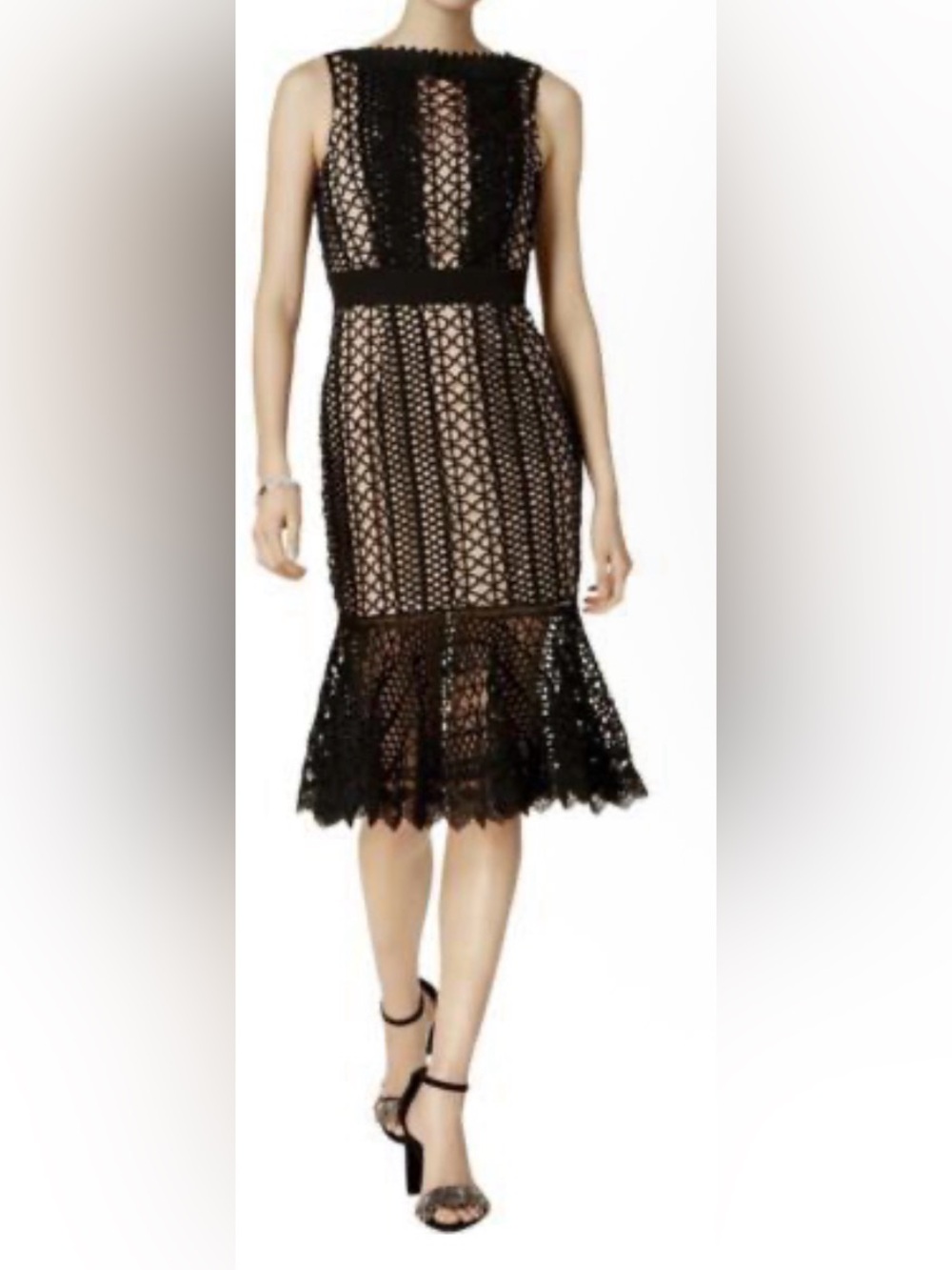 Endless Rose Black Crochet Midi Skirt with Flared Hem